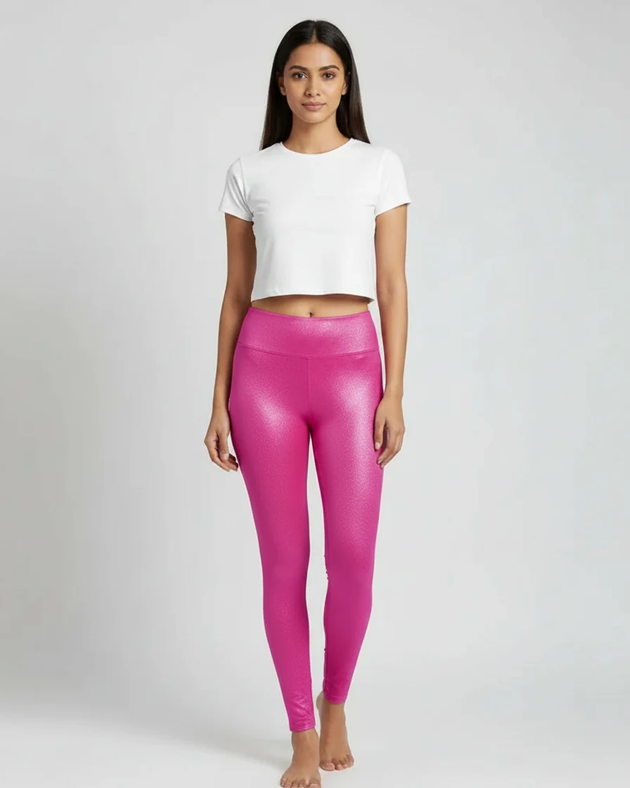 Fabizon Shimmer Leggings – High Shine Stretch Fit — Glow Pink