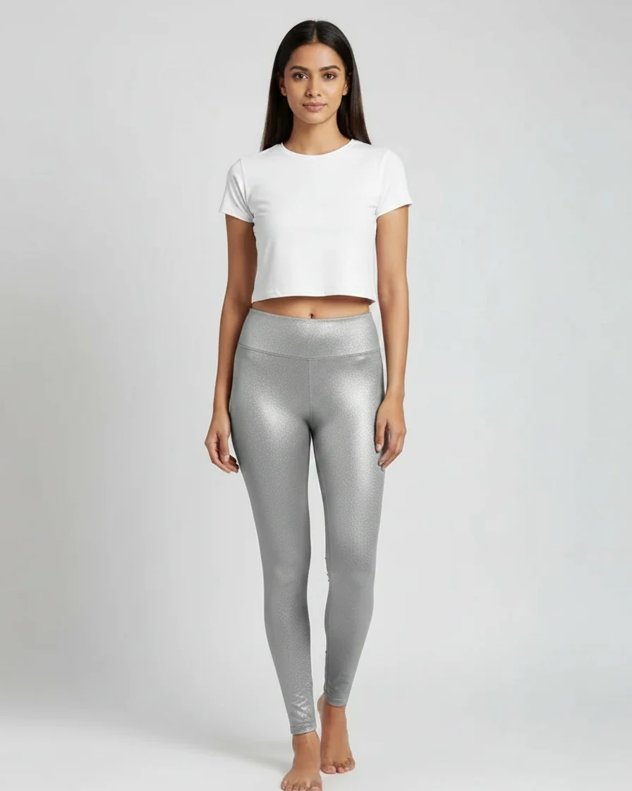 Fabizon Shimmer Leggings – High Shine Stretch Fit — Silver